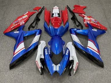 2008-2010 Red Blue and White Gloss Custom Style Suzuki GSXR 600-750 Motorcycle Fairings