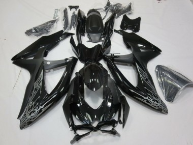 2008-2010 Silver and Black Suzuki GSXR 600-750 Motorcycle Fairings