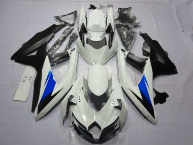 2008-2010 White and Black Suzuki GSXR 600-750 Motorcycle Fairings