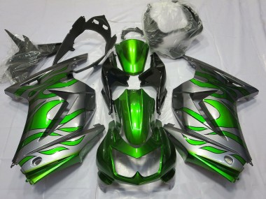 2008-2013 Green and Silver Flame Kawasaki Ninja 250 Motorcycle Fairings