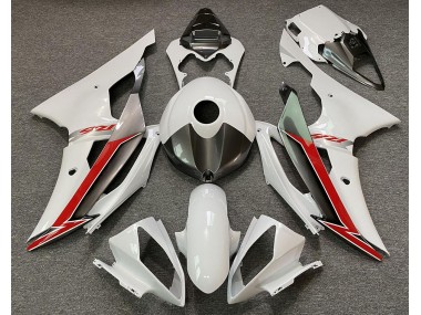 2008-2016 Gloss White Silver and Red Yamaha R6 Motorcycle Fairings