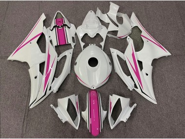 2008-2016 Gloss White and Pink Yamaha R6 Motorcycle Fairings