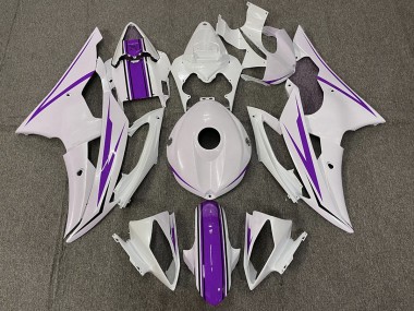 2008-2016 Gloss White and Purple Yamaha R6 Motorcycle Fairings