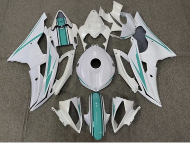 2008-2016 Gloss White and Teal Yamaha R6 Motorcycle Fairings