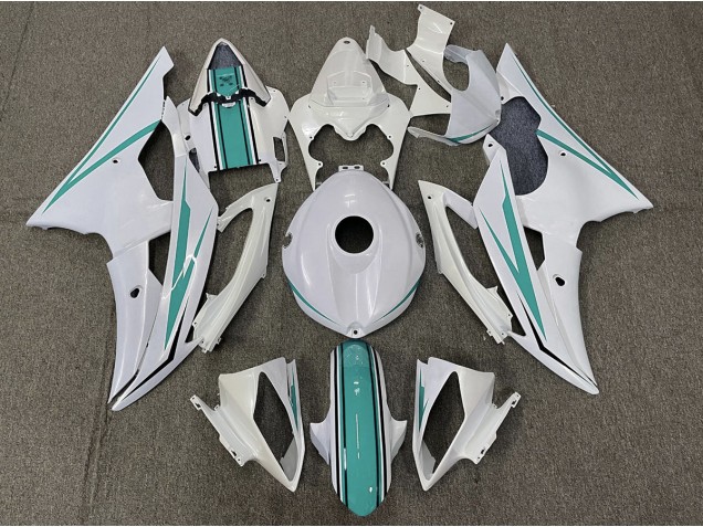 2008-2016 Gloss White and Teal Yamaha R6 Motorcycle Fairings 2008-2016 Gloss White and Teal Yamaha R6 Motorcycle Fairings