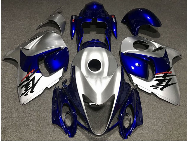 2008-2019 Gloss Silver and Blue Suzuki GSXR 1300 Motorcycle Fairings