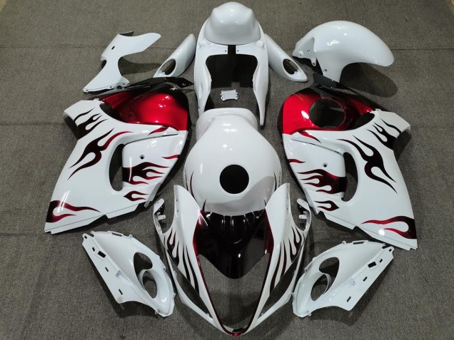 2008-2019 Gloss White & Red Flame Suzuki GSXR 1300 Motorcycle Fairings 2008-2019 Gloss White & Red Flame Suzuki GSXR 1300 Motorcycle Fairings