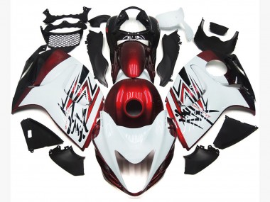 2008-2019 Gloss White with Deep Red Custom Suzuki GSXR 1300 Motorcycle Fairings