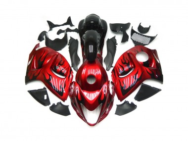 2008-2019 Vibrant Red with Black Flames Suzuki GSXR 1300 Motorcycle Fairings