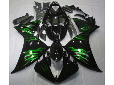 2009-2012 Black & Green Flame Yamaha R1 Motorcycle Fairings