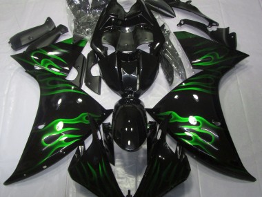 2009-2012 Black & Green Flame Yamaha R1 Motorcycle Fairings