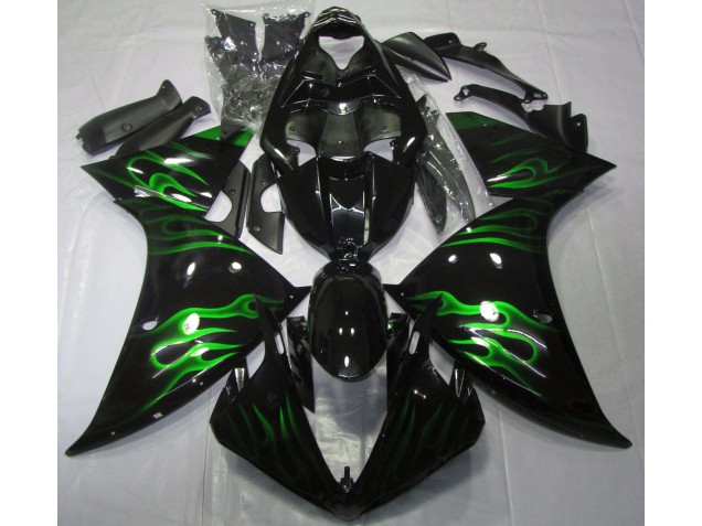 2009-2012 Black & Green Flame Yamaha R1 Motorcycle Fairings 2009-2012 Black & Green Flame Yamaha R1 Motorcycle Fairings