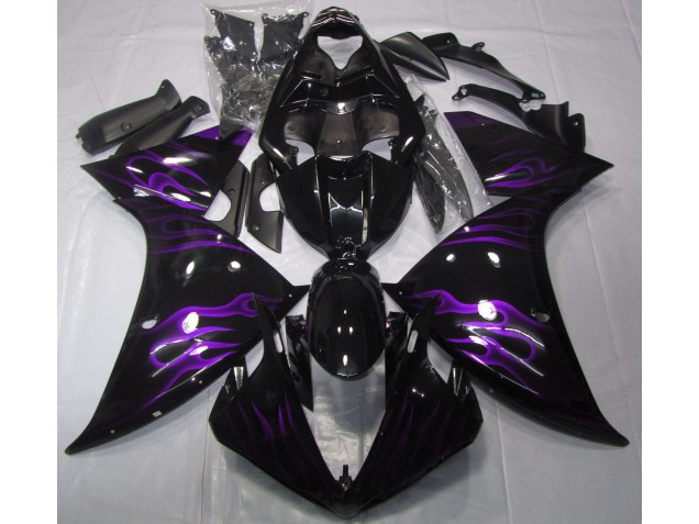 2009-2012 Black & Purple Flame Yamaha R1 Motorcycle Fairings