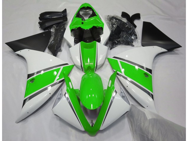 2009-2012 Gloss White and Green Yamaha R1 Motorcycle Fairings 2009-2012 Gloss White and Green Yamaha R1 Motorcycle Fairings