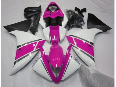 2009-2012 Gloss White and Pink Yamaha R1 Motorcycle Fairings