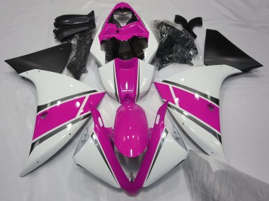 2009-2012 Gloss White and Pink Yamaha R1 Motorcycle Fairings