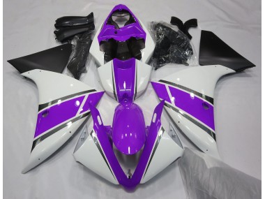 2009-2012 Gloss White and Purple Yamaha R1 Motorcycle Fairings