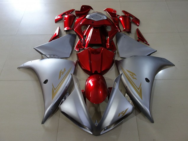 2009-2012 Matte Silver & Gloss Red Yamaha R1 Motorcycle Fairings 2009-2012 Matte Silver & Gloss Red Yamaha R1 Motorcycle Fairings