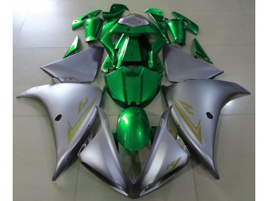 2009-2012 Matte Silver & Green Yamaha R1 Motorcycle Fairings