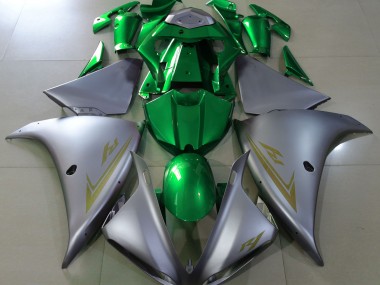 2009-2012 Matte Silver & Green Yamaha R1 Motorcycle Fairings