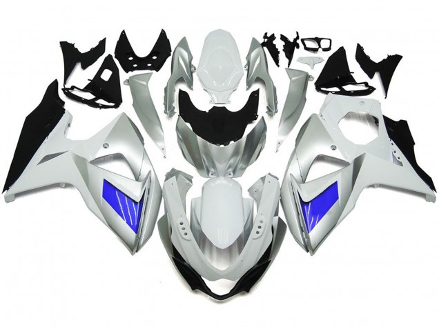 2009-2016 Custom Silver and White with Black Suzuki GSXR 1000 Motorcycle Fairings 2009-2016 Custom Silver and White with Black Suzuki GSXR 1000 Motorcycle Fairings