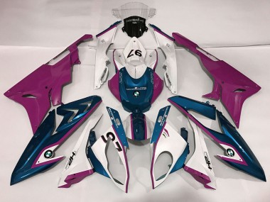 2009-2018 Gloss White & Pink and Blue BMW S1000RR Motorcycle Fairings
