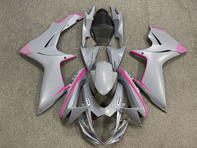 2011-2020 Matte Nardo Gray & Pink Accents Suzuki GSXR 600-750 Motorcycle Fairings 2011-2020 Matte Nardo Gray & Pink Accents Suzuki GSXR 600-750 Motorcycle Fairings