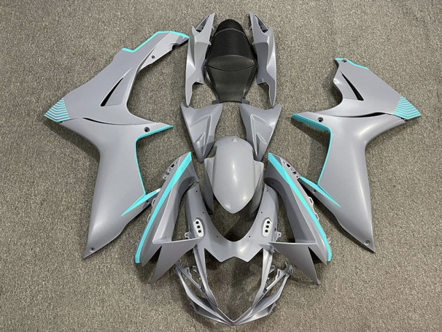 2011-2020 Matte Nardo Gray & Teal Accents Suzuki GSXR 600-750 Motorcycle Fairings 2011-2020 Matte Nardo Gray & Teal Accents Suzuki GSXR 600-750 Motorcycle Fairings