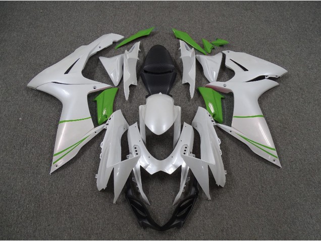 2011-2020 Pearl White and Green Suzuki GSXR 600-750 Motorcycle Fairings 2011-2020 Pearl White and Green Suzuki GSXR 600-750 Motorcycle Fairings