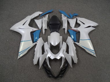 2011-2020 Pearl White and Light Blue Suzuki GSXR 600-750 Motorcycle Fairings
