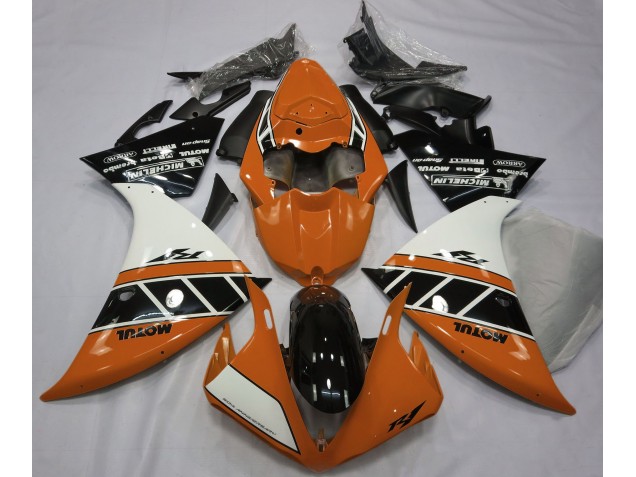 2013-2014 Gloss Orange White and Black Yamaha R1 Motorcycle Fairings