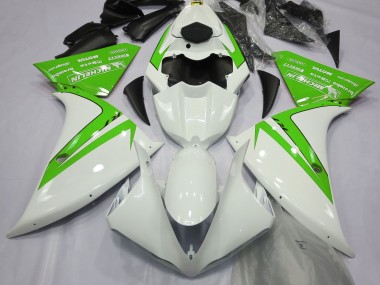 2013-2014 Gloss White and Green Yamaha R1 Motorcycle Fairings