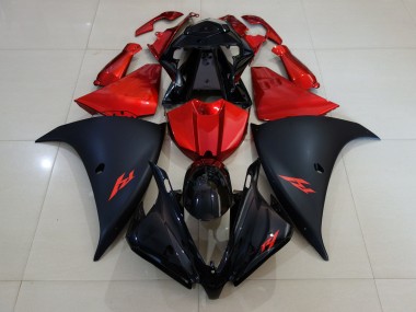2013-2014 Matte Black and Fire Red Yamaha R1 Motorcycle Fairings