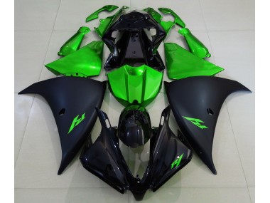 2013-2014 Matte Black and Green Yamaha R1 Motorcycle Fairings