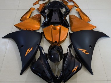 2013-2014 Matte Black and Orange Yamaha R1 Motorcycle Fairings