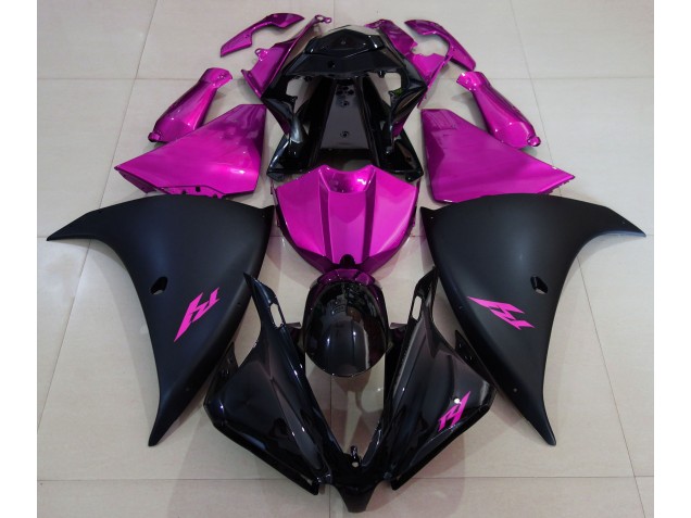 2013-2014 Matte Black and Pink Yamaha R1 Motorcycle Fairings 2013-2014 Matte Black and Pink Yamaha R1 Motorcycle Fairings