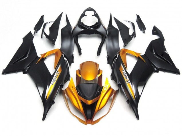 2013-2018 Matte Black and Gold Kawasaki ZX6R Motorcycle Fairings 2013-2018 Matte Black and Gold Kawasaki ZX6R Motorcycle Fairings