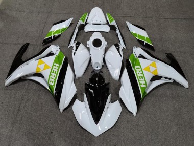 2015-2018 Gloss White Black and Green Yamaha R3 Motorcycle Fairings