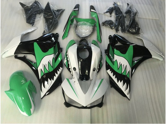 2015-2018 Green and White Shark Yamaha R3 Motorcycle Fairings 2015-2018 Green and White Shark Yamaha R3 Motorcycle Fairings