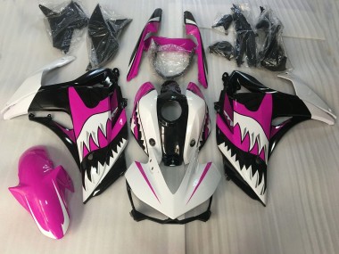 2015-2018 Pink and White Shark Yamaha R3 Motorcycle Fairings