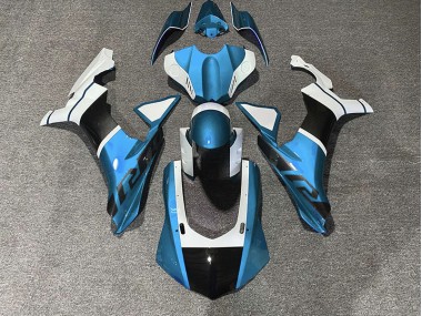 2015-2019 Light Blue & Carbon Fiber Accents Yamaha R1 Motorcycle Fairings