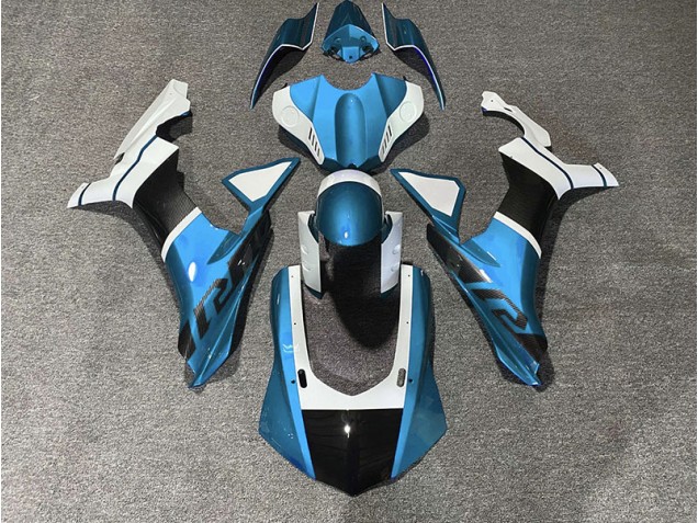 2015-2019 Light Blue & Carbon Fiber Accents Yamaha R1 Motorcycle Fairings