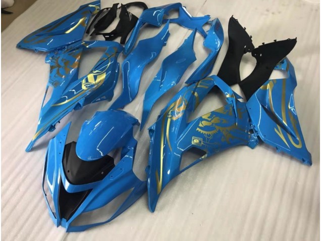 2016-2019 Gloss Blue with Gold Kawasaki ZX10R Motorcycle Fairings 2016-2019 Gloss Blue with Gold Kawasaki ZX10R Motorcycle Fairings