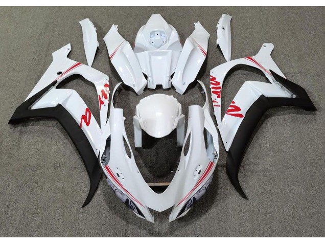 2016-2019 Pearl White & Red Logos Kawasaki ZX10R Motorcycle Fairings