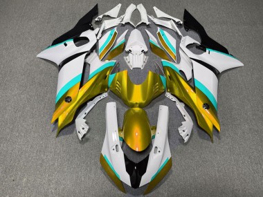 2017-2019 Gold and Light Blue Gloss Yamaha R6 Motorcycle Fairings