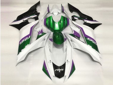 2017-2019 Green and Gloss White Yamaha R6 Motorcycle Fairings