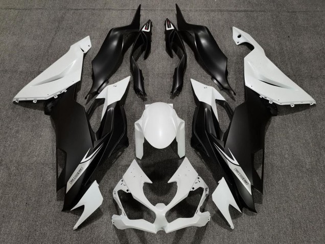 2019-2020 Matte Pearl White and Black Kawasaki ZX6R Motorcycle Fairings 2019-2020 Matte Pearl White and Black Kawasaki ZX6R Motorcycle Fairings