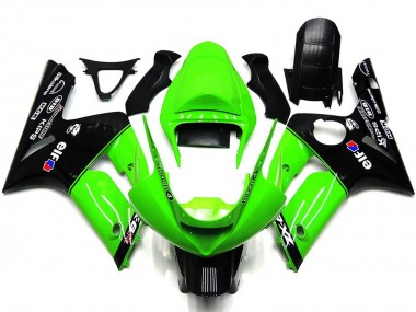 2003-2004 Light Green and Black Elf Kawasaki ZX6R Motorcycle Fairings