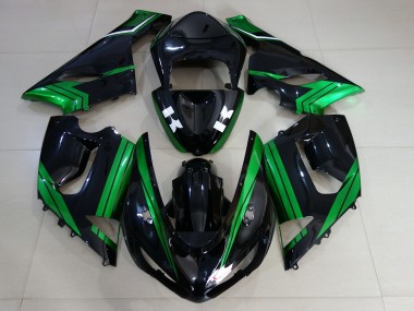 2005-2006 Gloss Black & Electric Green Kawasaki ZX6R Motorcycle Fairings