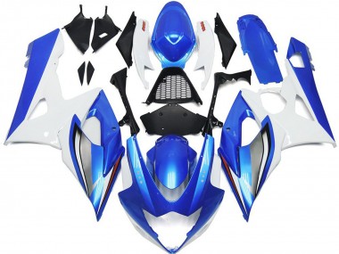 2005-2006 Gloss Blue and White with red logo and Silver Suzuki GSXR 1000 Motorcycle Fairings